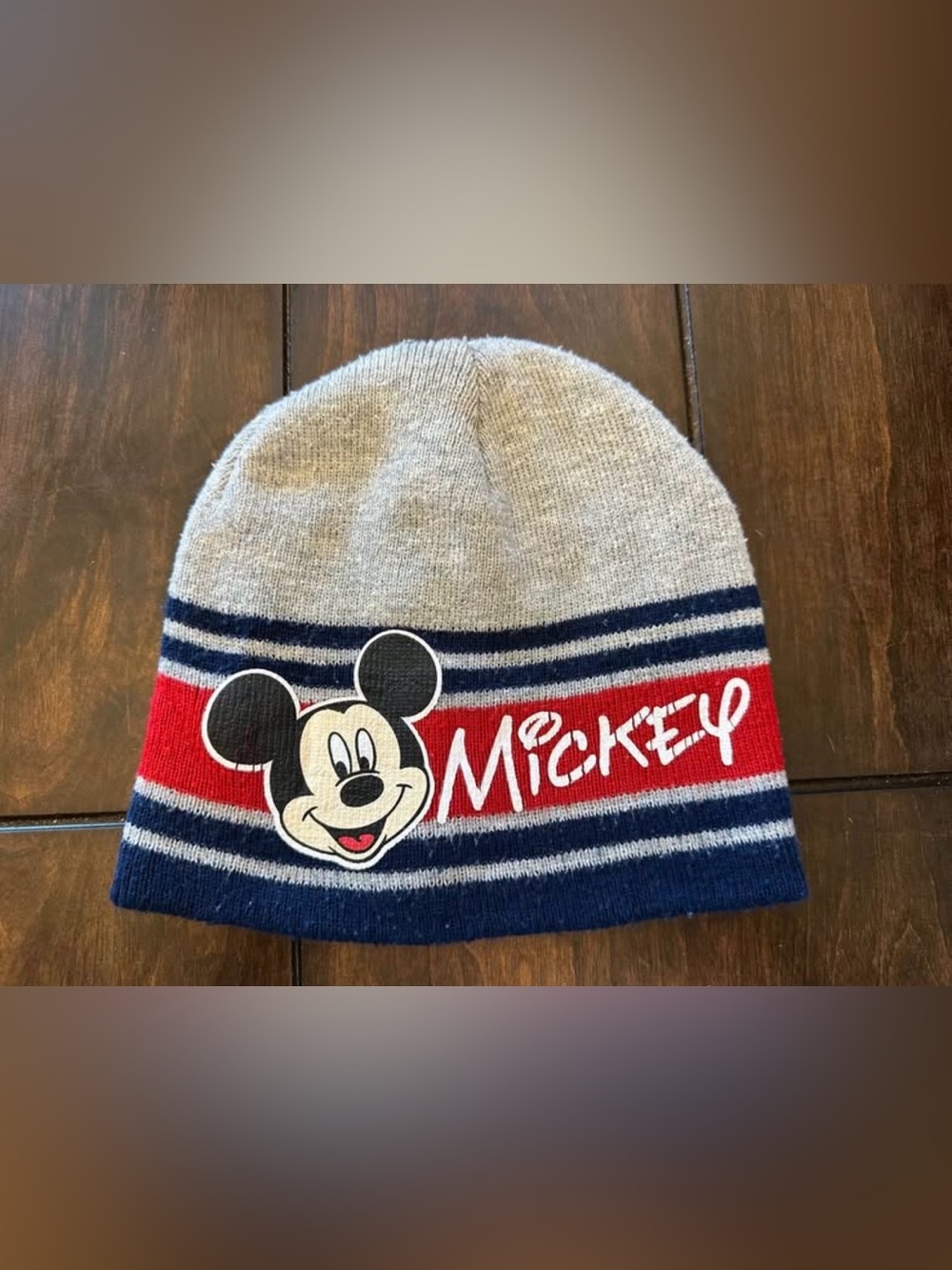 Disney Mickey Mouse Knit Beanie in Gray, Red & Navy